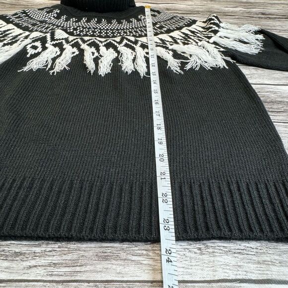 CATO Women Fair Isle Sweater Tassels Black White M Med Medium Raglan Long Sleeve - Picture 12 of 13